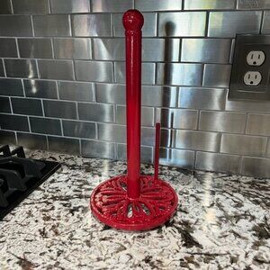 RED Cast Iron Kitchen Paper Towel Holder with Weighted Base